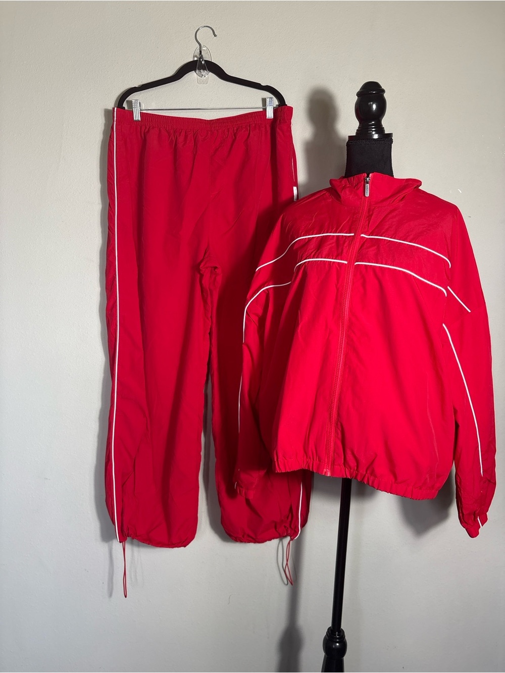 Women's Red Track Jacket and Jogger Set - Zip Front Activewear